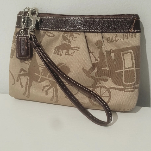 Coach Beige and Dark Brown Wristlet Good Cond - Picture 3 of 11